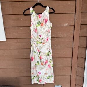 Eliza J. Cream Peach/Pink and Green Floral Satin Dress size 10